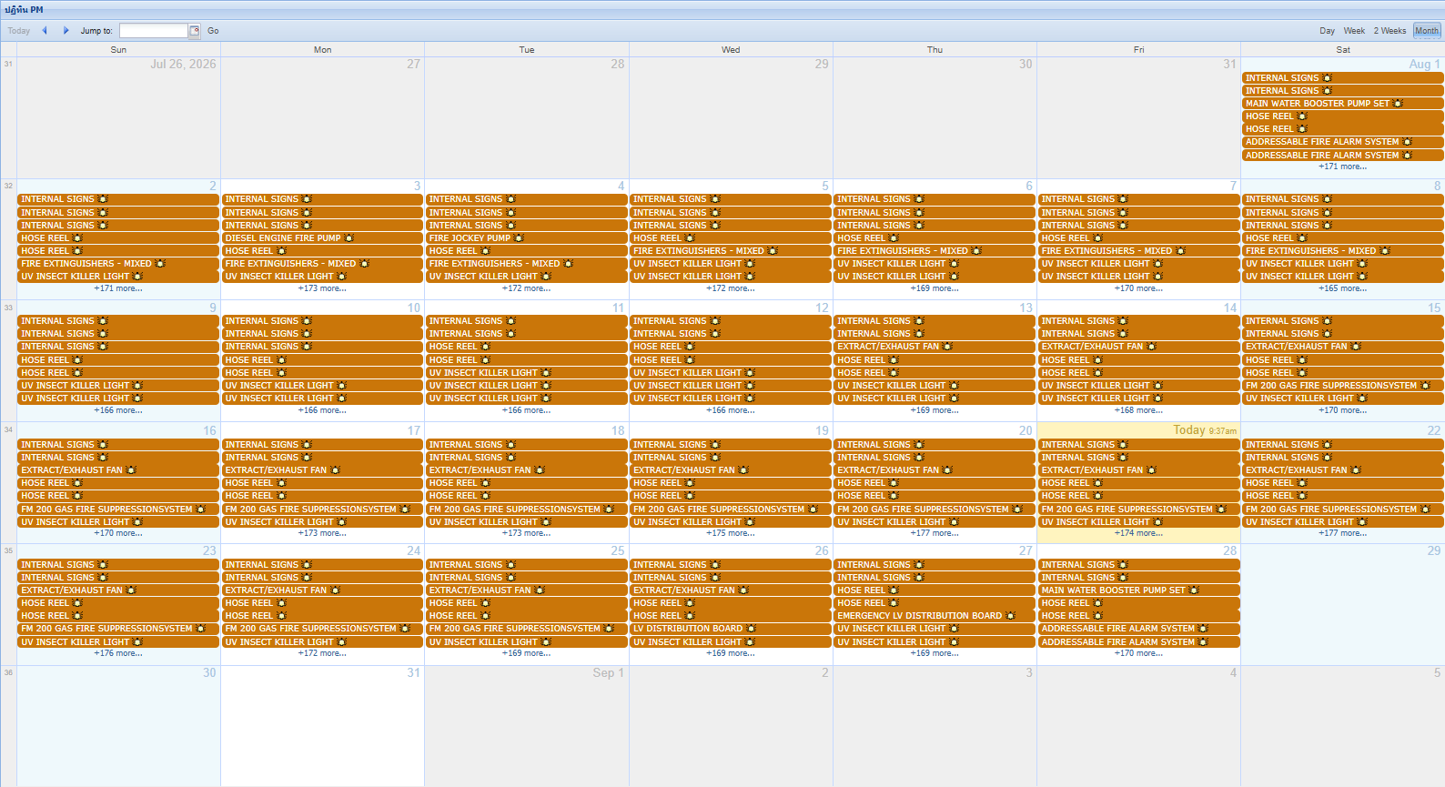 Building Intelligent preventive maintenance calendar, a month of scheduled asset checks
